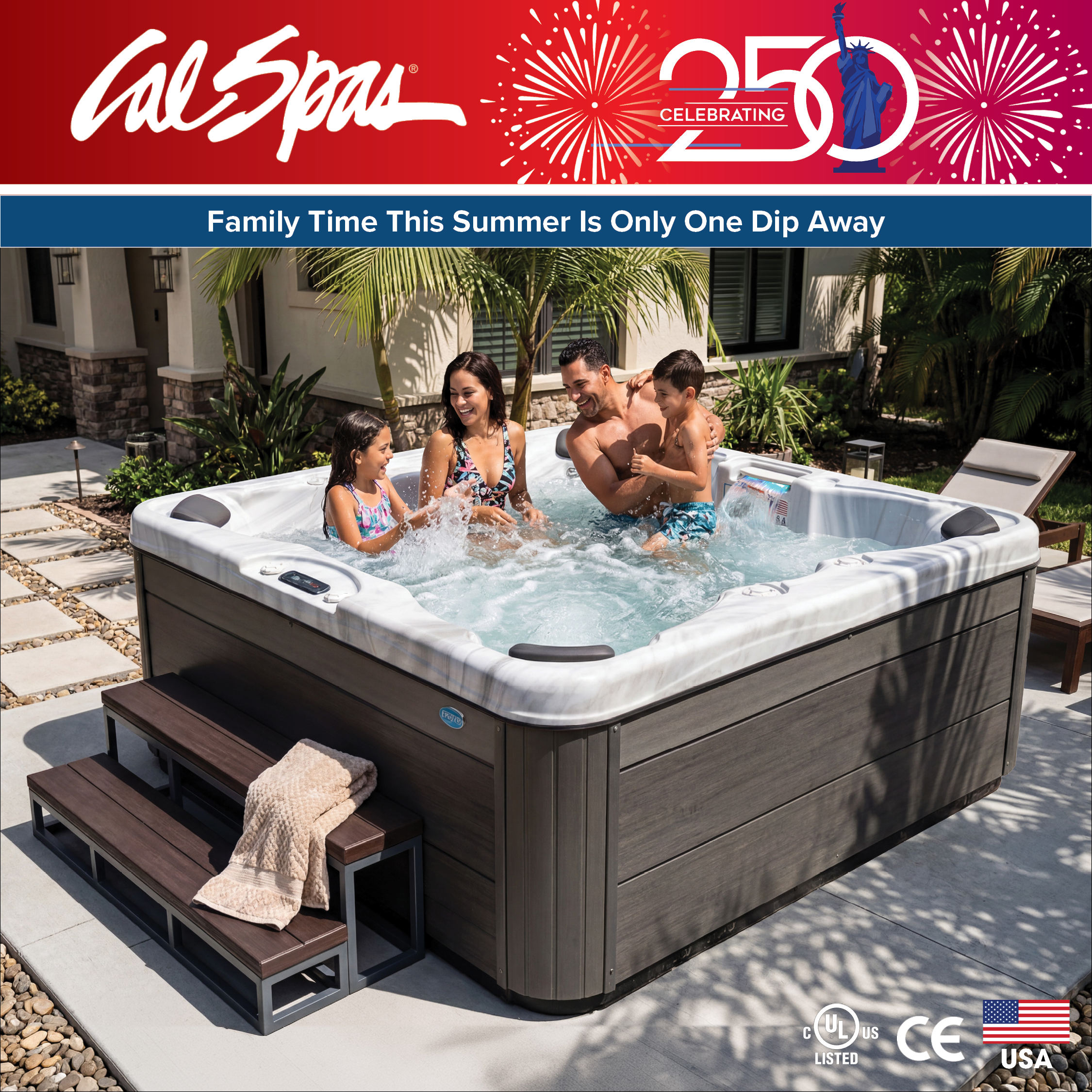 Calspas hot tub being used in a family setting - Ontario